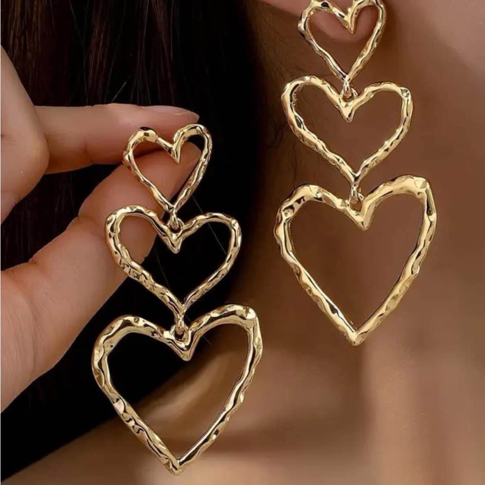 Gold Heart Drop Earrings